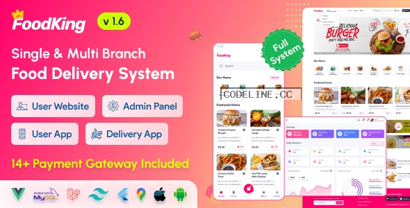 FoodKing v1.6 – Restaurant Food Delivery System with Admin Panel & Delivery Man App –