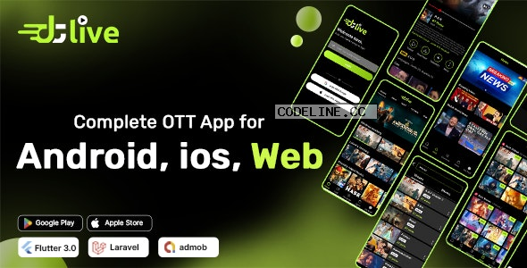 DTLive v1.5 – Flutter App (Android – iOS – Website ) Movies – TV Series – Live TV – OTT – Admin Panel