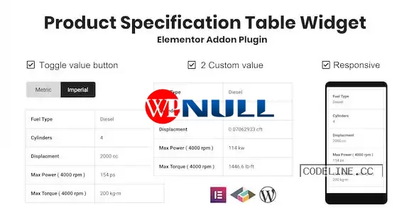 Product Specification Table Widget For Elementor v1.0