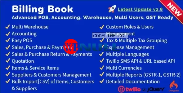 Billing Book v2.8 – Advanced POS, Inventory, Accounting, Warehouse, Multi Users, GST Ready