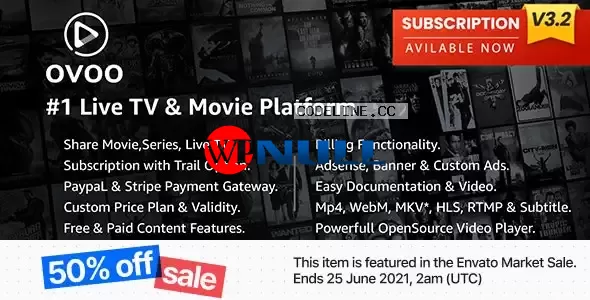 OVOO v3.3.2 – Live TV & Movie Portal CMS with Membership System