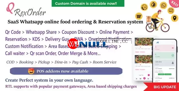 QrexOrder v3.1.1 – SaaS Restaurants / QR Menu / WhatsApp Online ordering / Reservation system